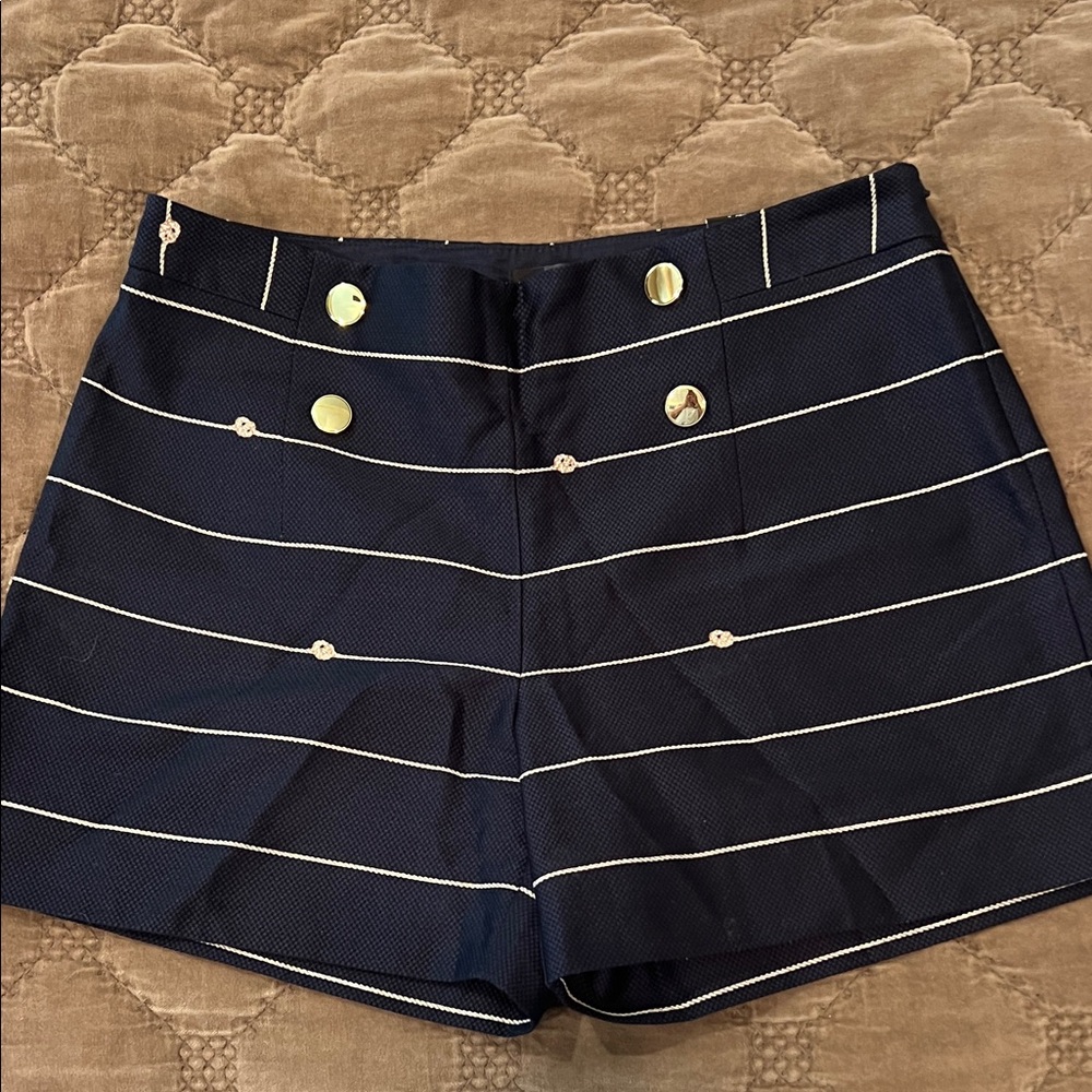 The Limited Navy and White Striped High Waist Shorts